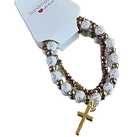 Charmze Stackable Stretch Cross Faith Bracelet Set NEW Detachable Cross Charm - Picture 1 of 1